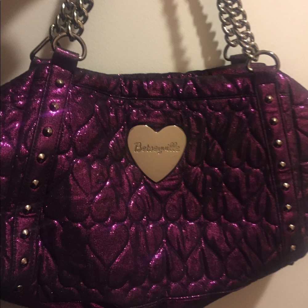 Betsey Johnson purple glitter quilted bag purse